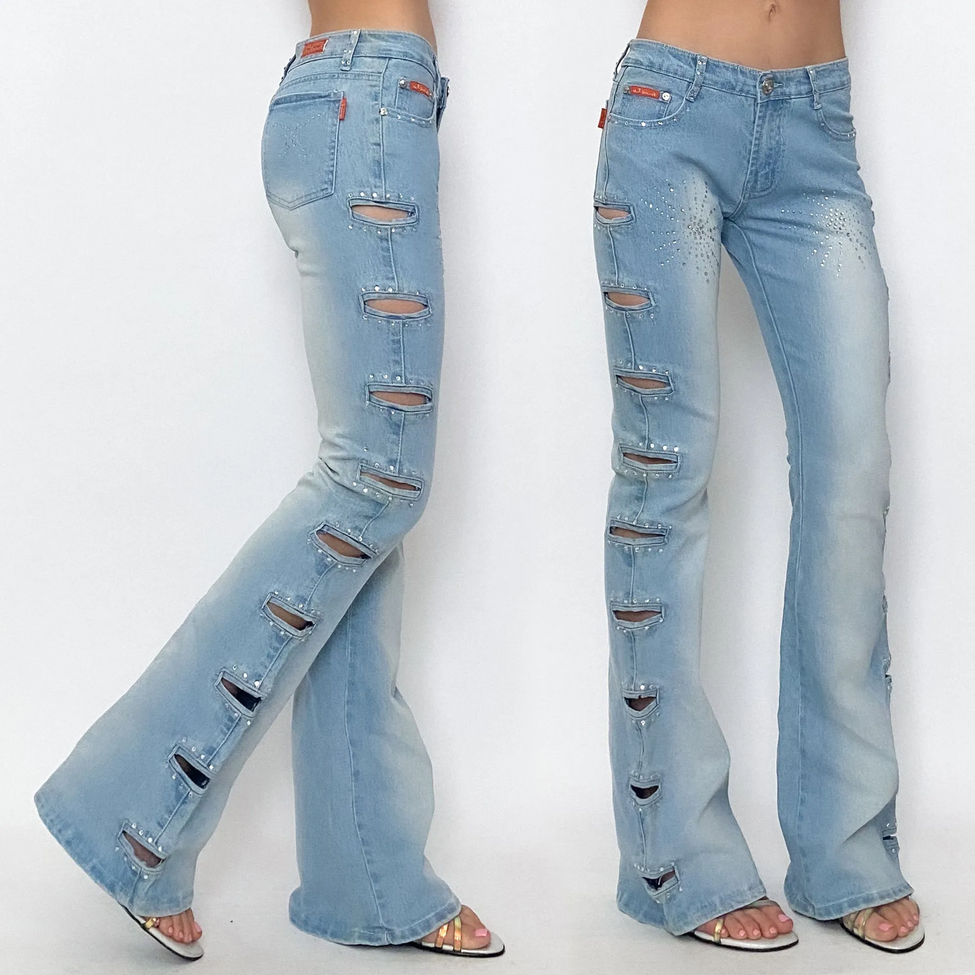 embellished cut out jeans - small