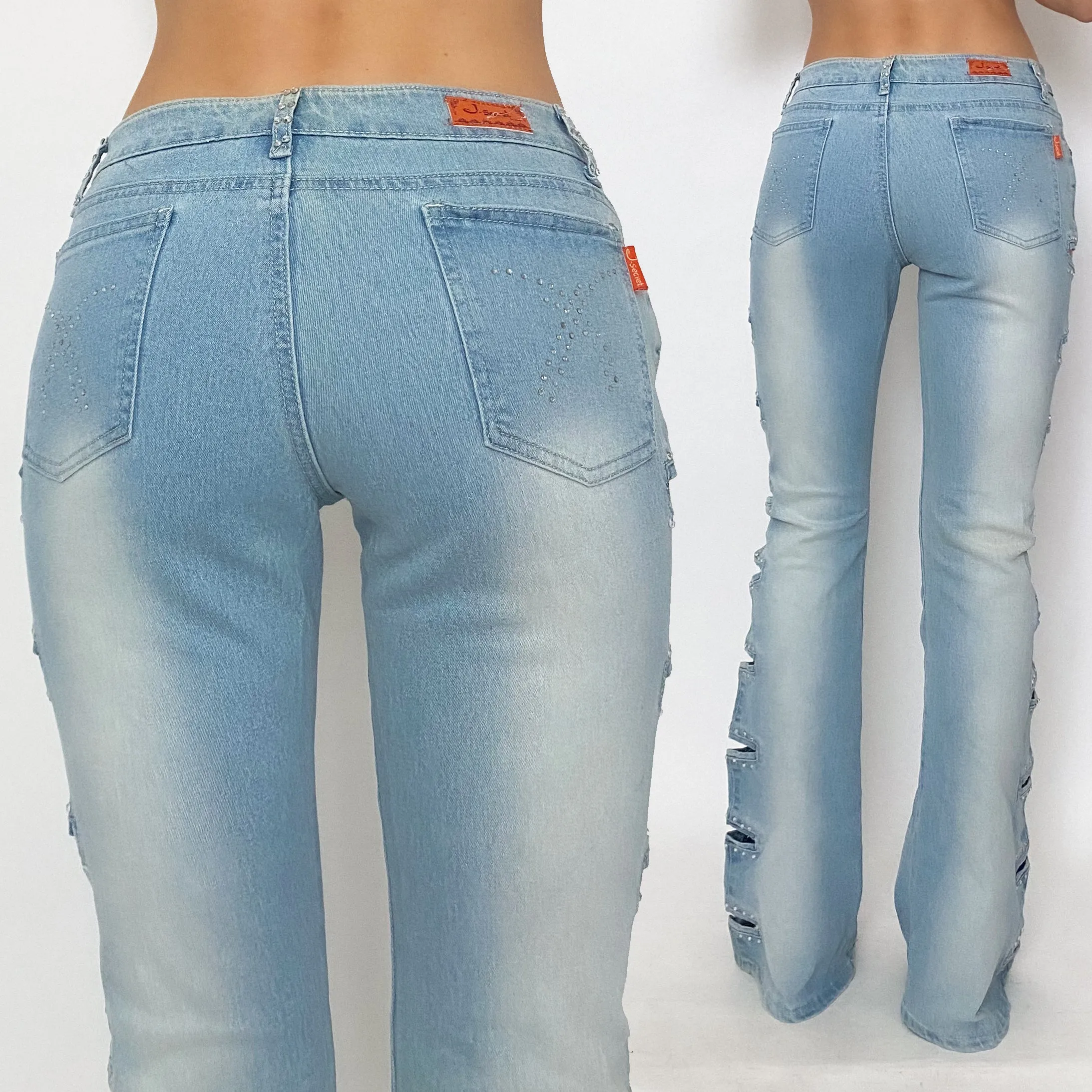 embellished cut out jeans - small