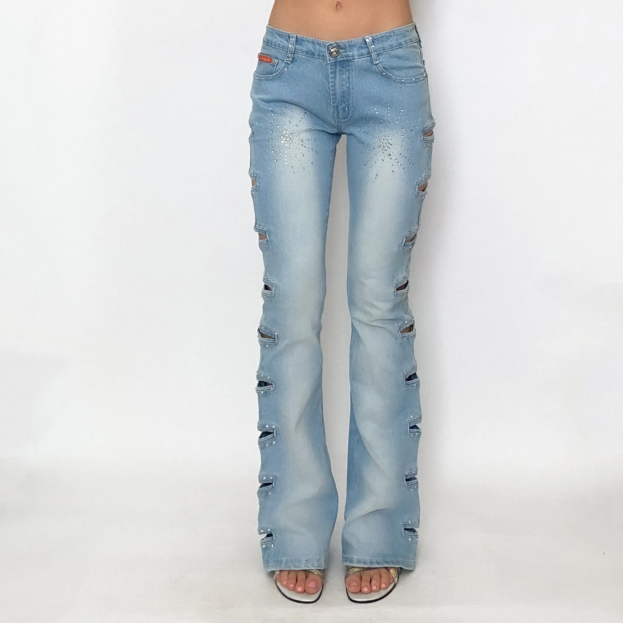 embellished cut out jeans - small