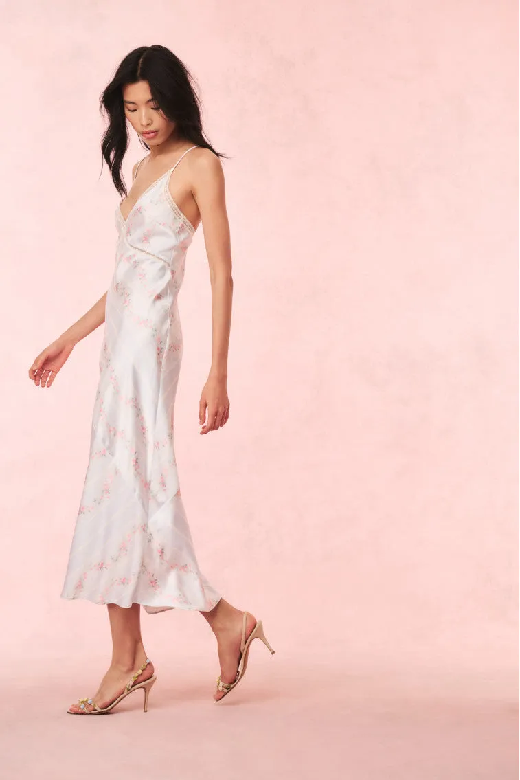 Ermon Satin Maxi Dress in Wavecrest Blue