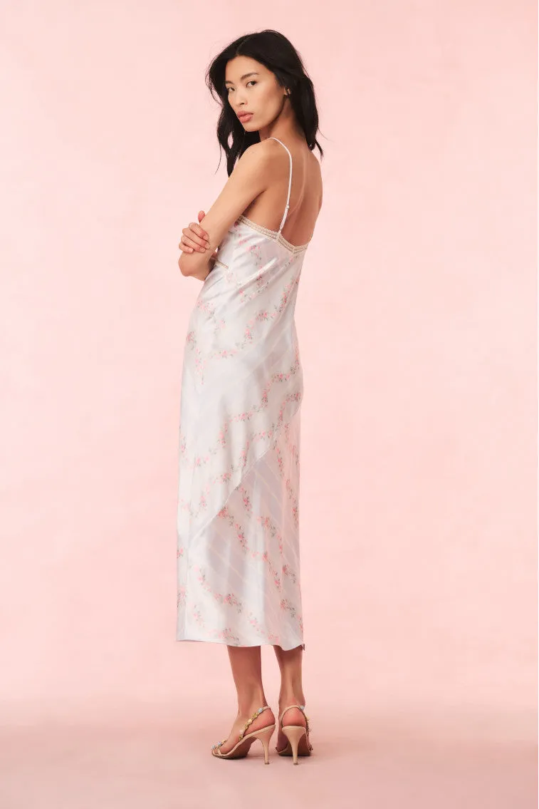 Ermon Satin Maxi Dress in Wavecrest Blue