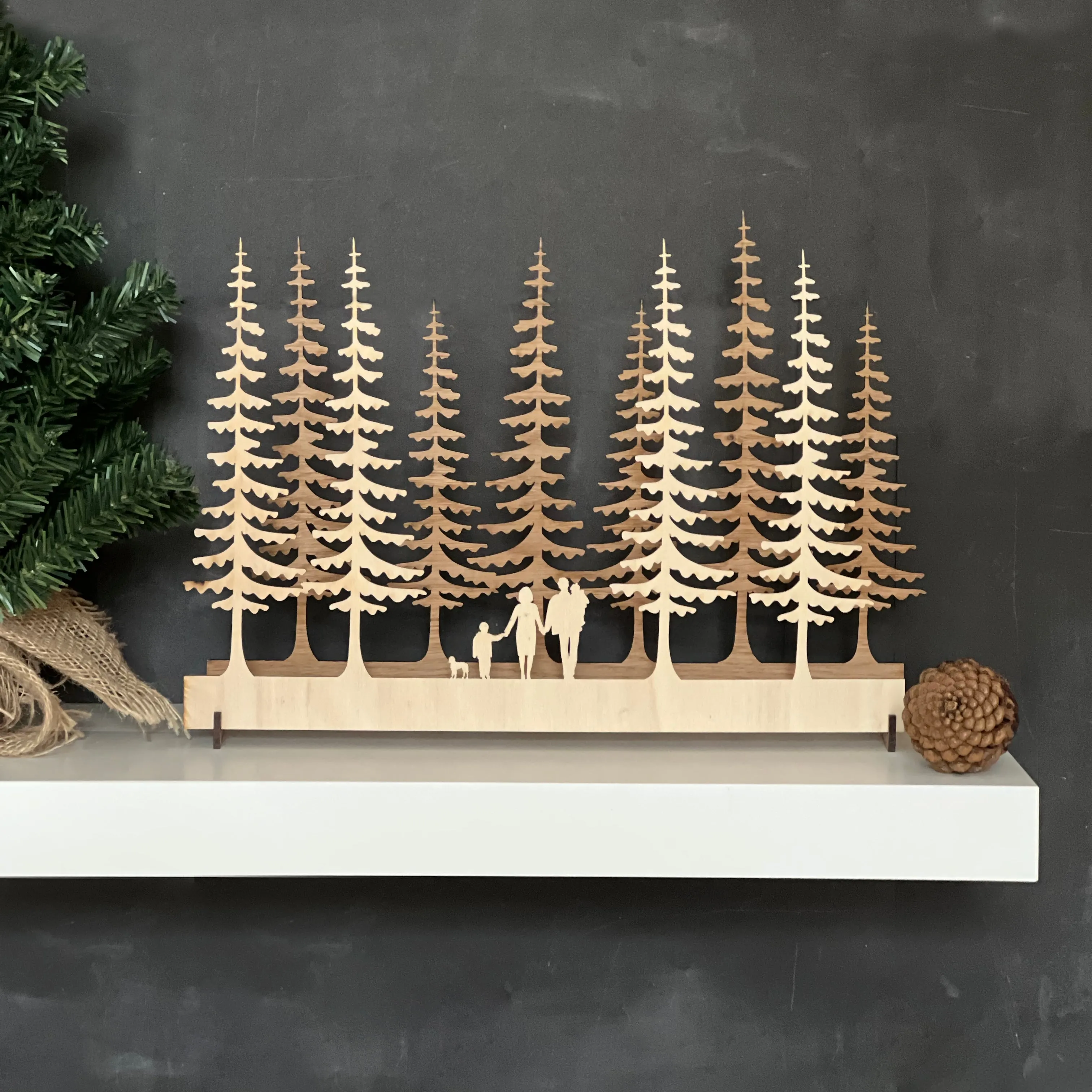Family In The Forest Winter Mantle Decoration
