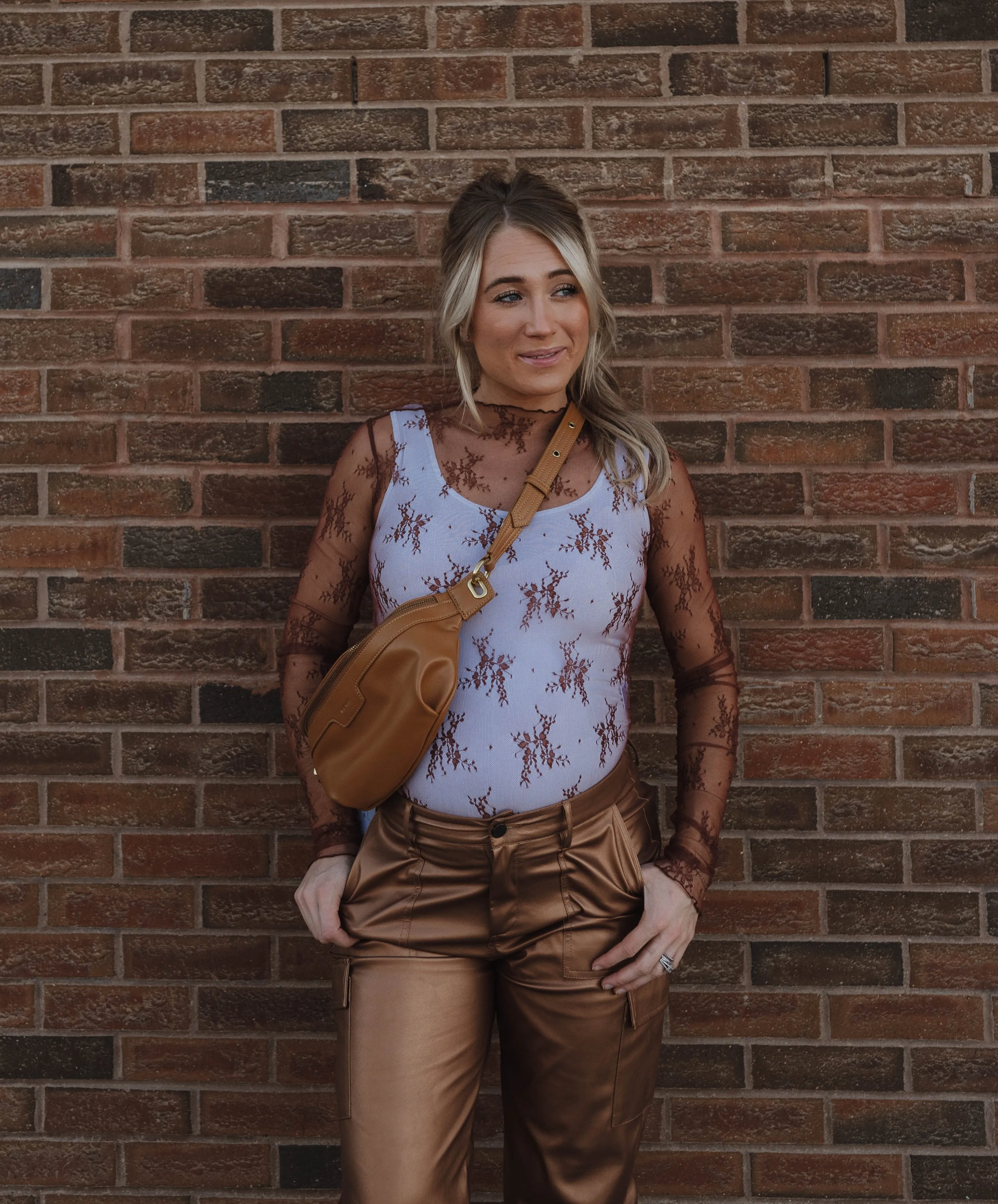 Faux Leather Cargo Pants - Brandy