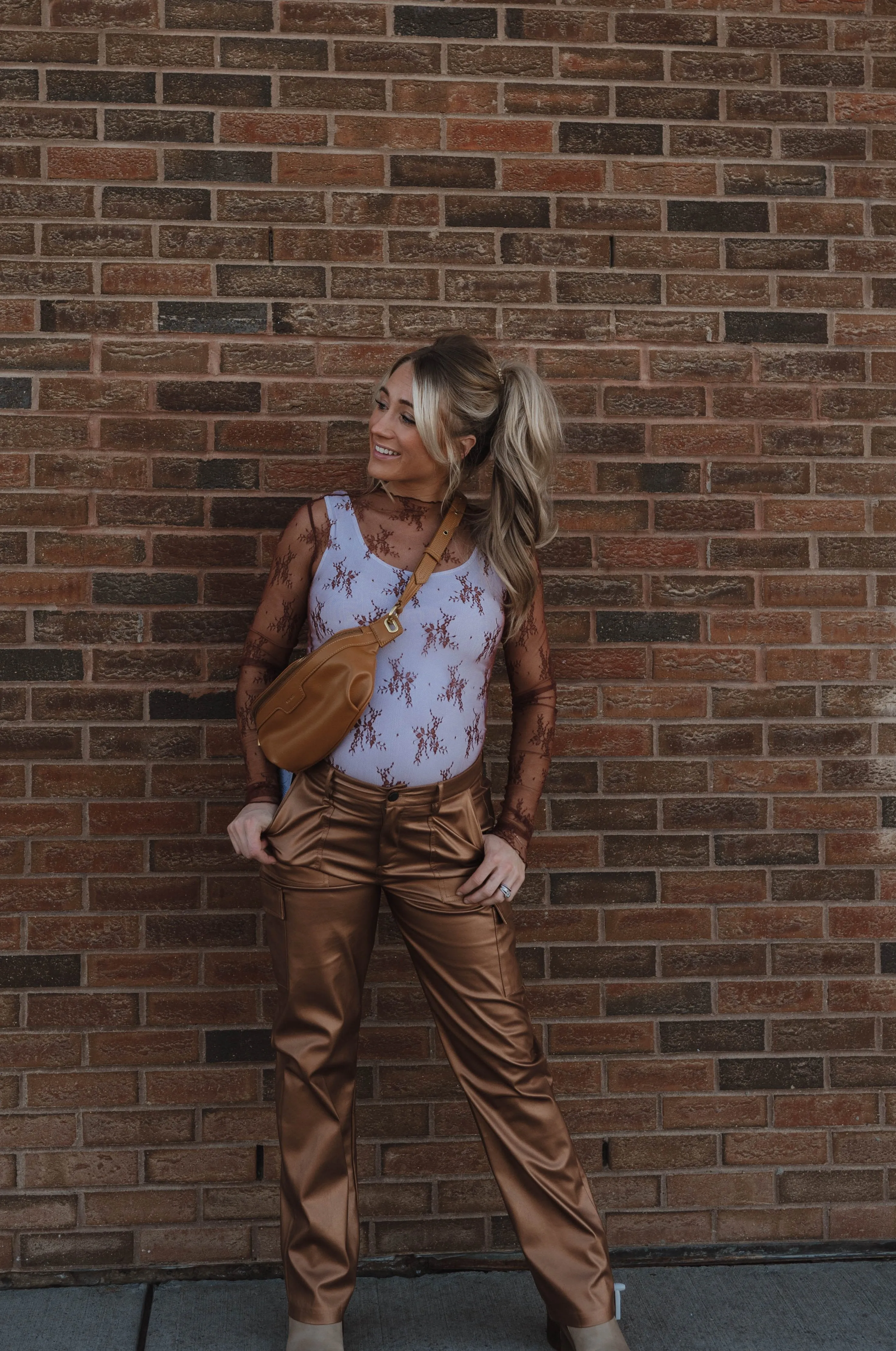 Faux Leather Cargo Pants - Brandy