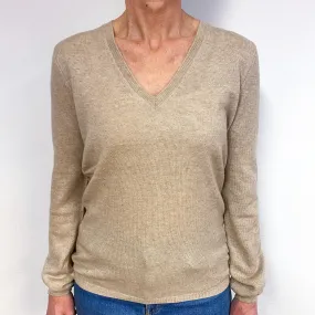 Fawn Brown Cashmere V-Neck Jumper Medium