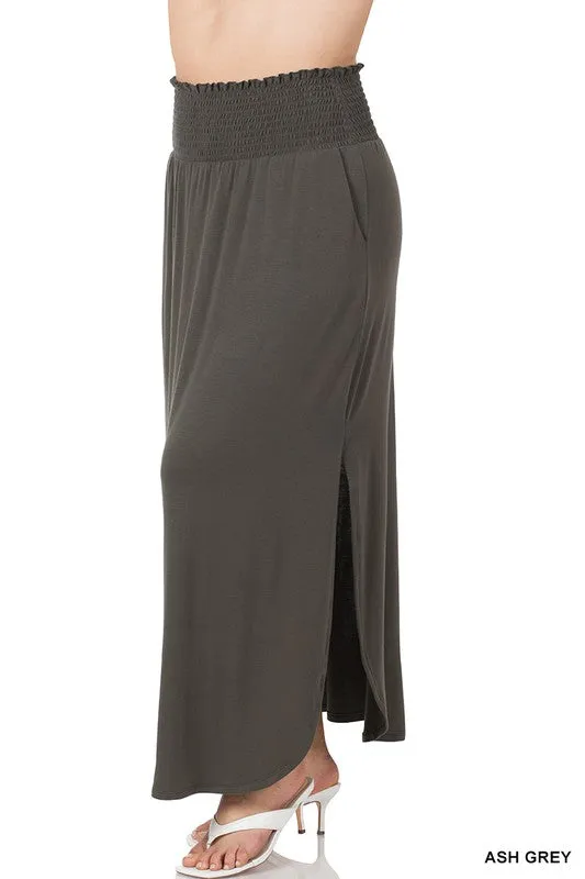 FS Clearance TIER 2 SMOCKED WAIST SIDE SLIT MAXI SKIRT