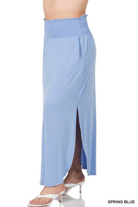FS Clearance TIER 2 SMOCKED WAIST SIDE SLIT MAXI SKIRT
