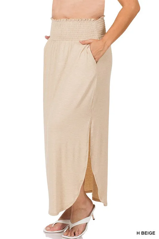 FS Clearance TIER 2 SMOCKED WAIST SIDE SLIT MAXI SKIRT