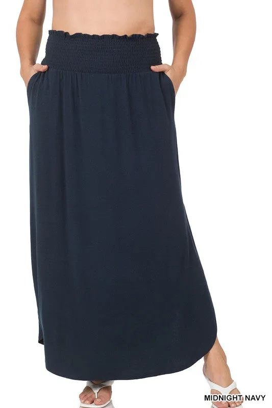FS Clearance TIER 2 SMOCKED WAIST SIDE SLIT MAXI SKIRT