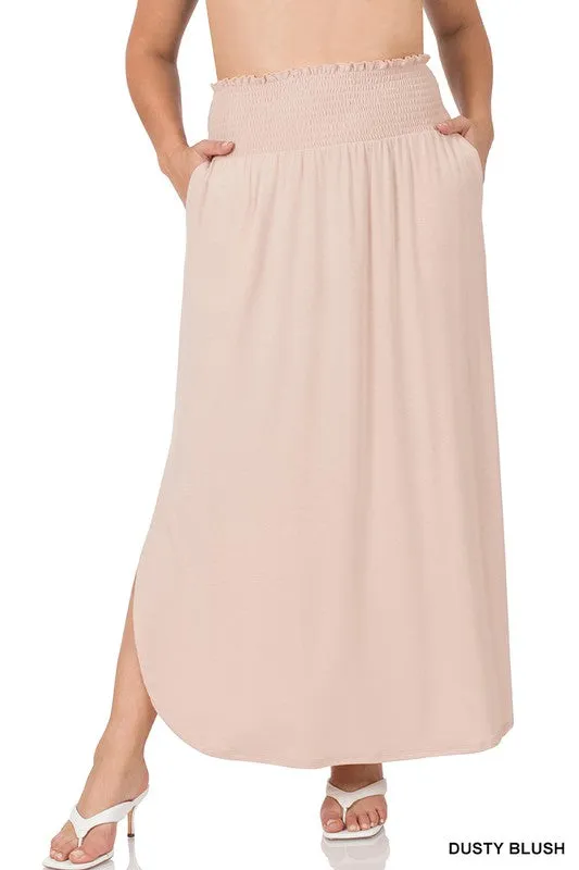 FS Clearance TIER 2 SMOCKED WAIST SIDE SLIT MAXI SKIRT