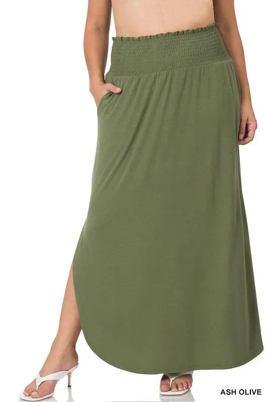 FS Clearance TIER 2 SMOCKED WAIST SIDE SLIT MAXI SKIRT
