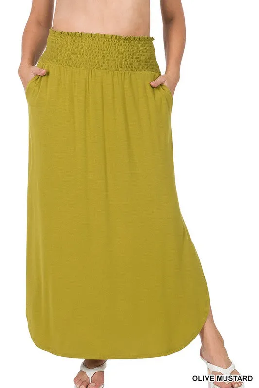 FS Clearance TIER 2 SMOCKED WAIST SIDE SLIT MAXI SKIRT