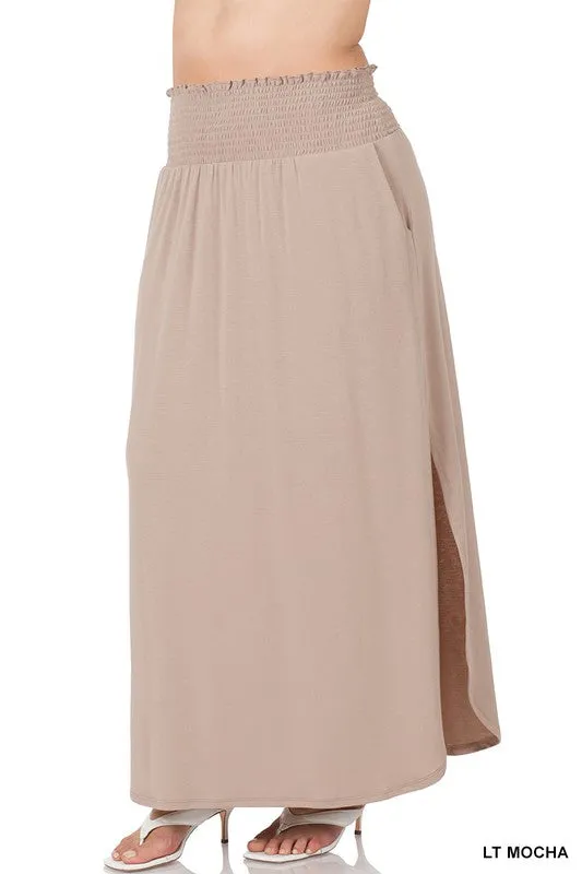 FS Clearance TIER 2 SMOCKED WAIST SIDE SLIT MAXI SKIRT