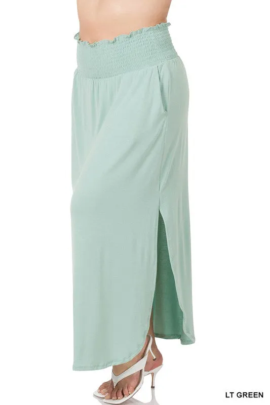 FS Clearance TIER 2 SMOCKED WAIST SIDE SLIT MAXI SKIRT