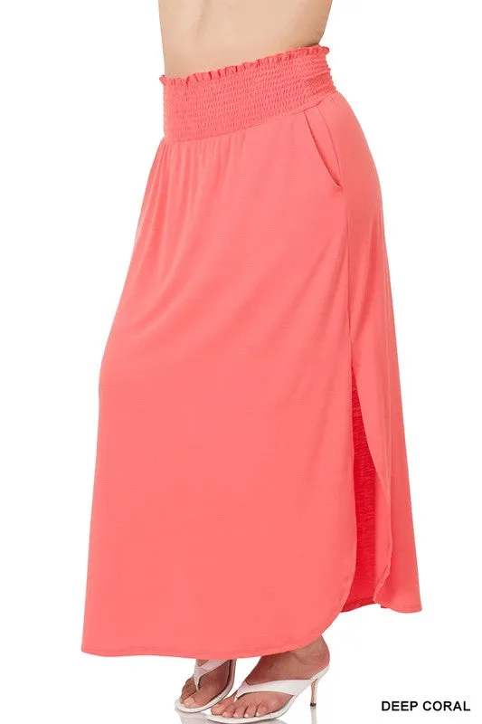 FS Clearance TIER 2 SMOCKED WAIST SIDE SLIT MAXI SKIRT