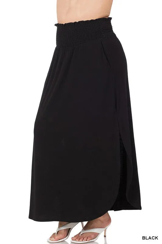 FS Clearance TIER 2 SMOCKED WAIST SIDE SLIT MAXI SKIRT