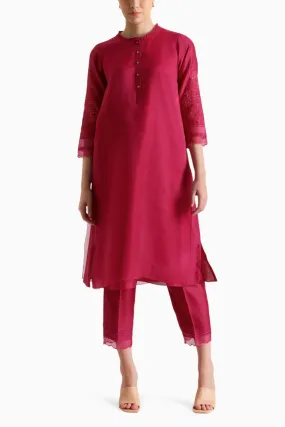 Fuchsia Embroidered Double Layer Tunic and Pant