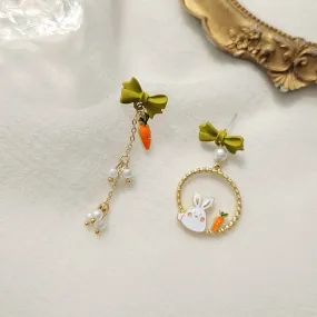 Garden Carrot Juice Bunny      Pierced or Clip On Earrings Kawaii Academia Y2K Cottagecore Coquette Fairycore Dollette Princesscore