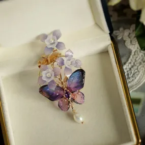 Genuine Freshwater Pearl Butterfly Dancing on the Perfume of Wisteria      Brooch Mermaidcore Kawaii Academia Y2K Cottagecore Coquette Fairycore Dollette Princesscore