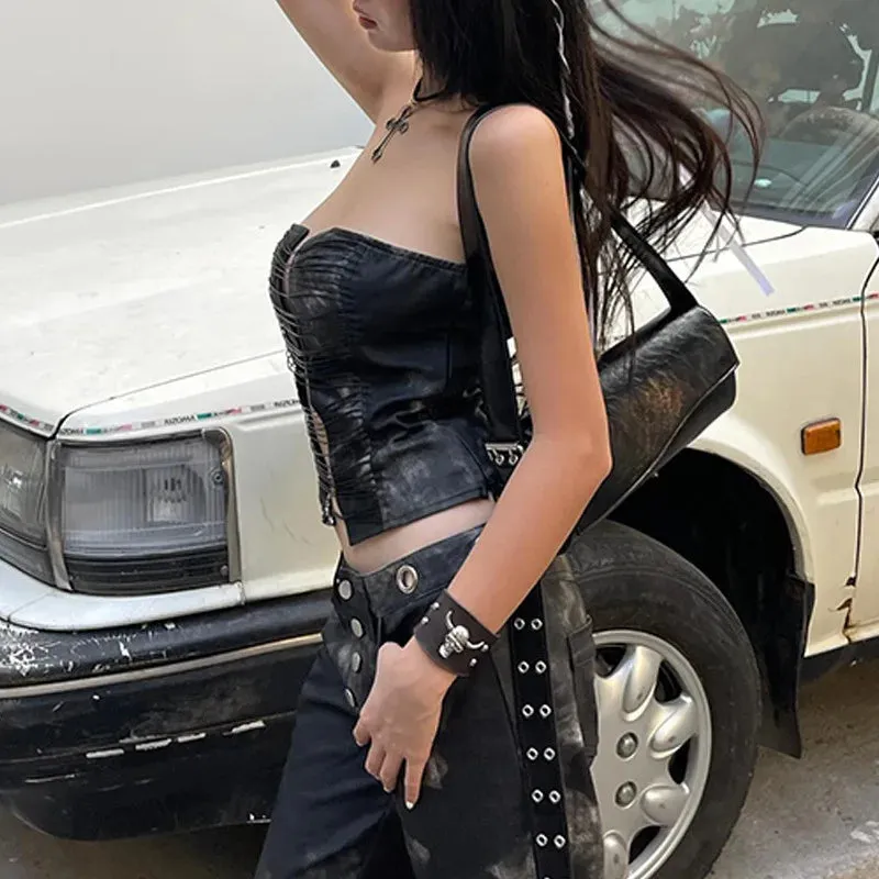 Goth Dark Punk Retro Grunge Strapless Tight Top