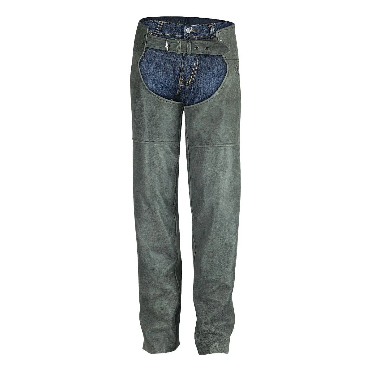 High Mileage Unisex Premium Cowhide Vintage Distressed Gray Biker Leather Motorcycle Chaps