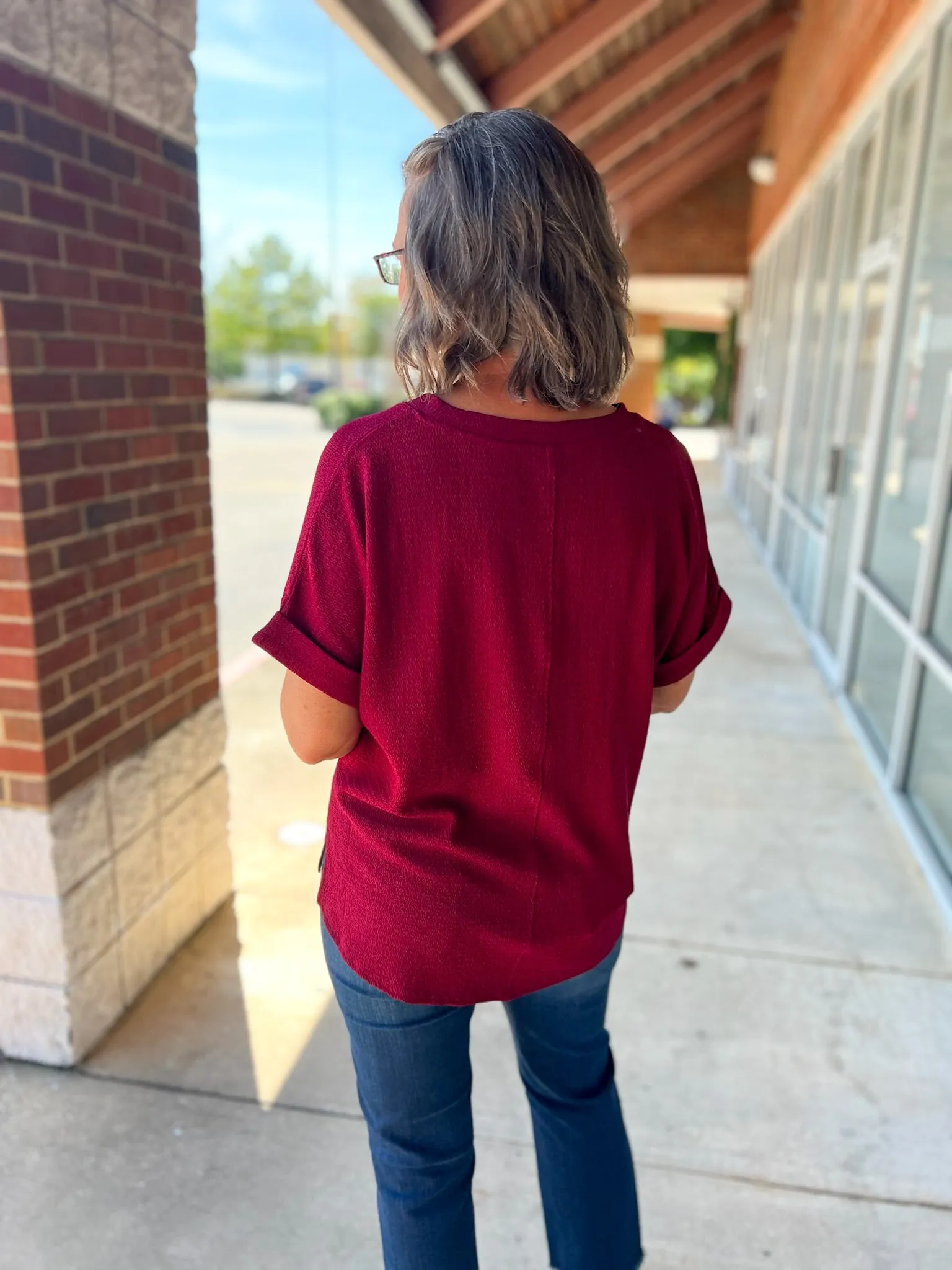 Hold On Tight Burgundy Textured Knit Short Sleeve Top (C)