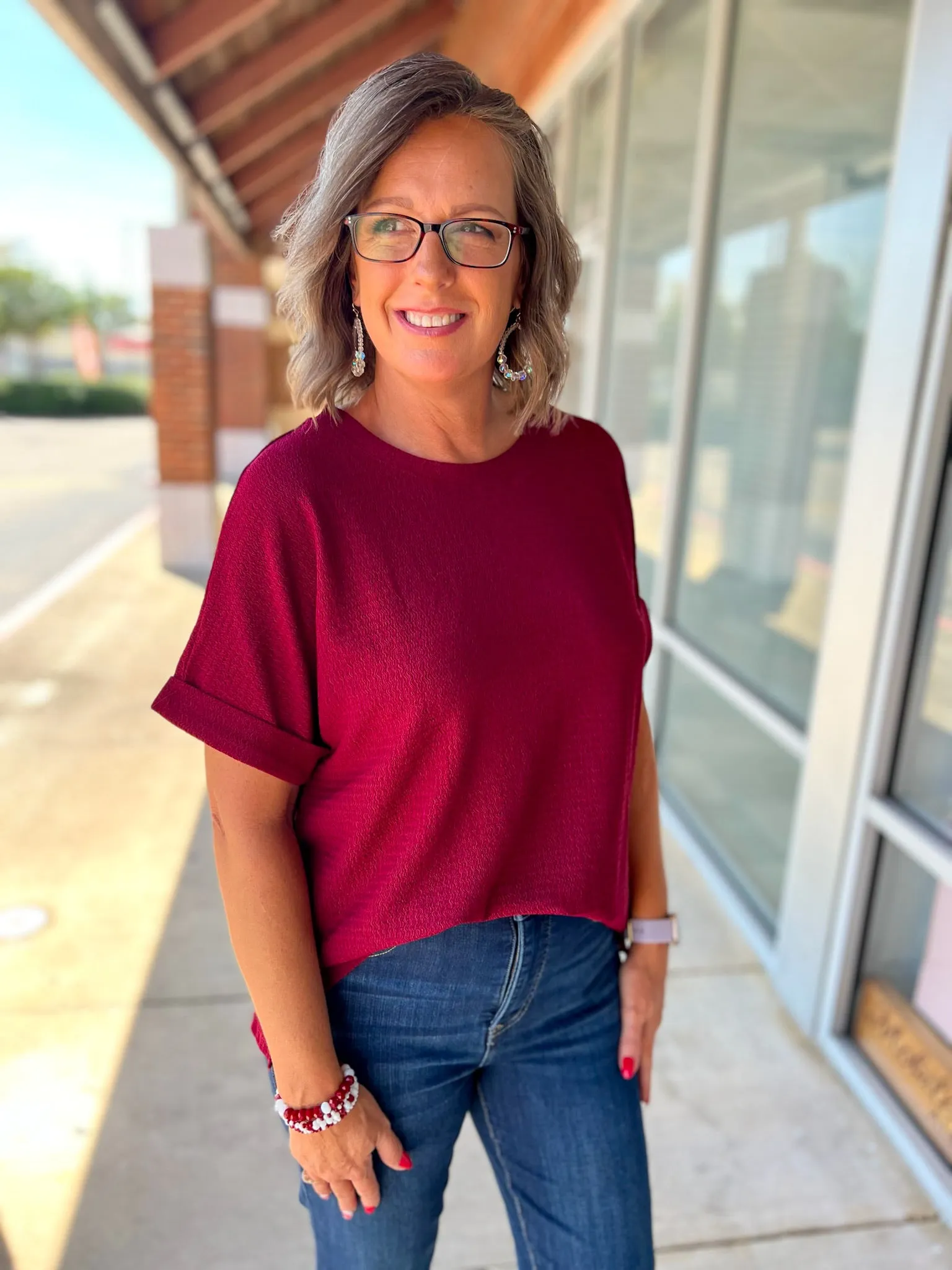 Hold On Tight Burgundy Textured Knit Short Sleeve Top (C)