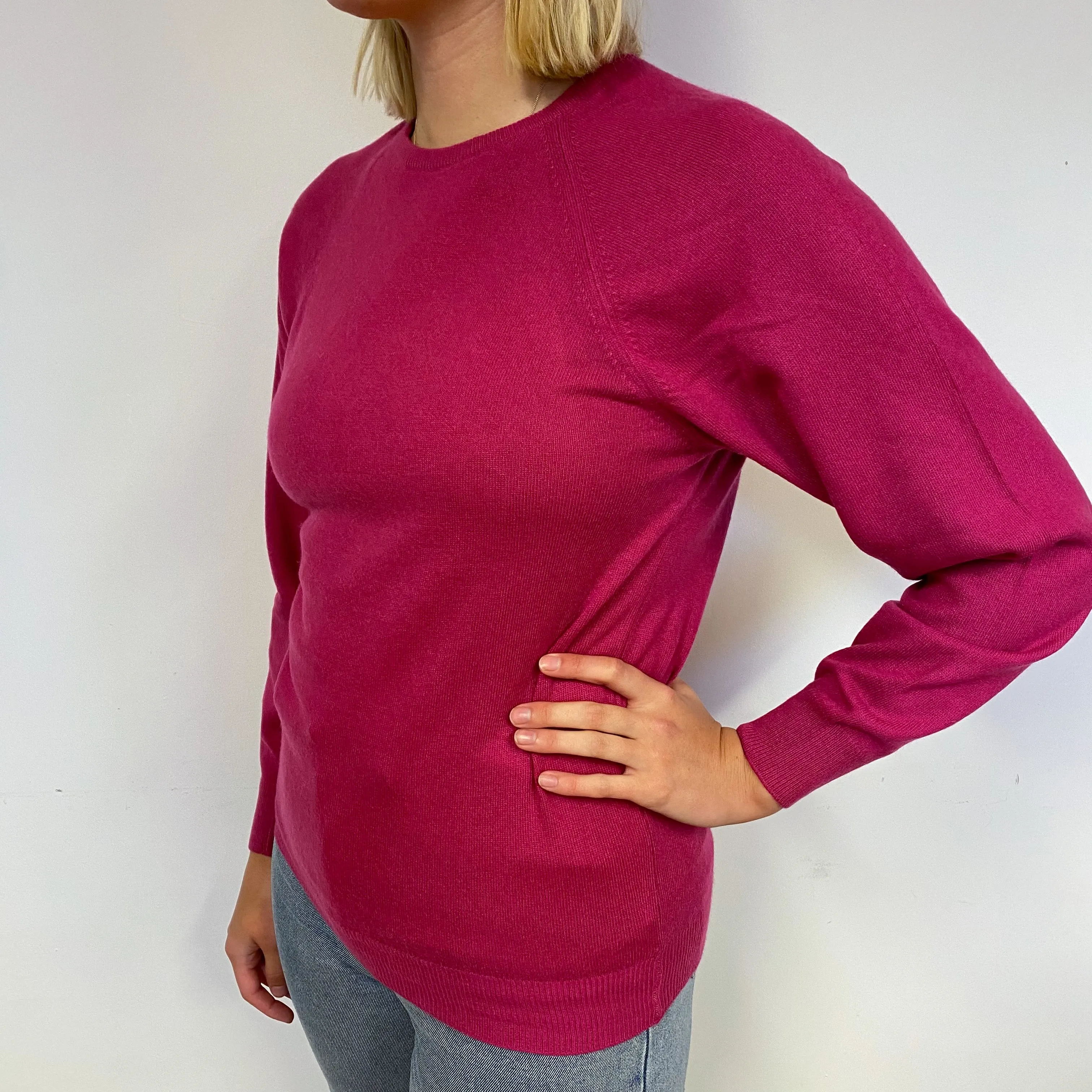Hot Pink Cashmere Vintage Crew Neck Jumper Small