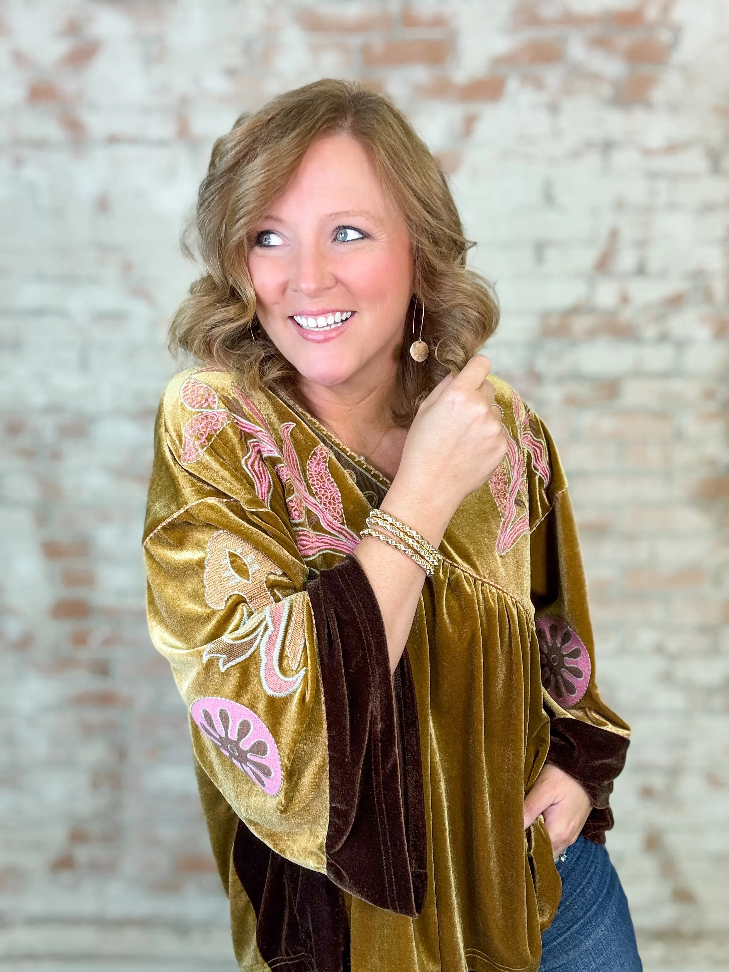 Jensyn Embroidered Baby Doll Velvet Top - FINAL SALE
