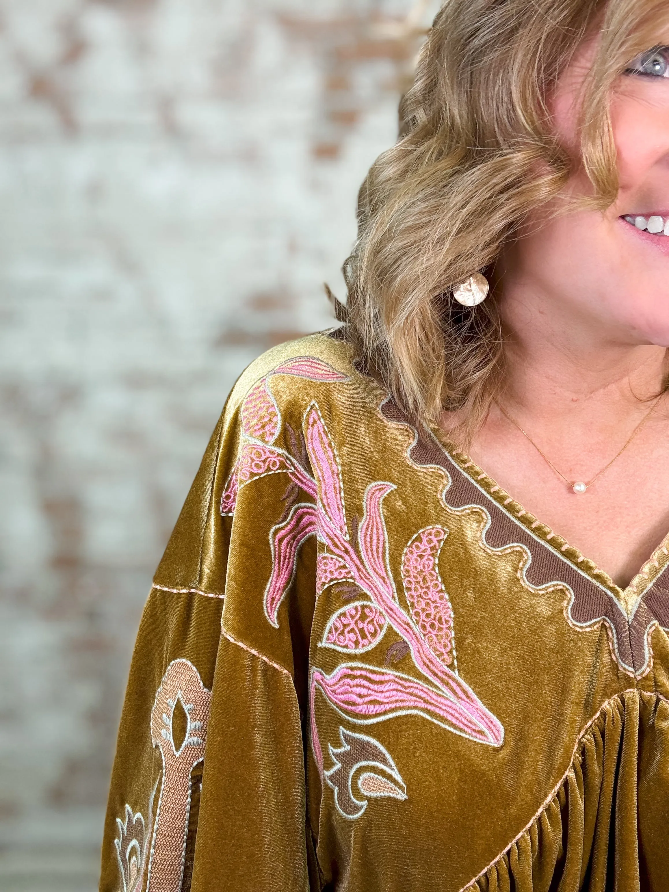 Jensyn Embroidered Baby Doll Velvet Top - FINAL SALE