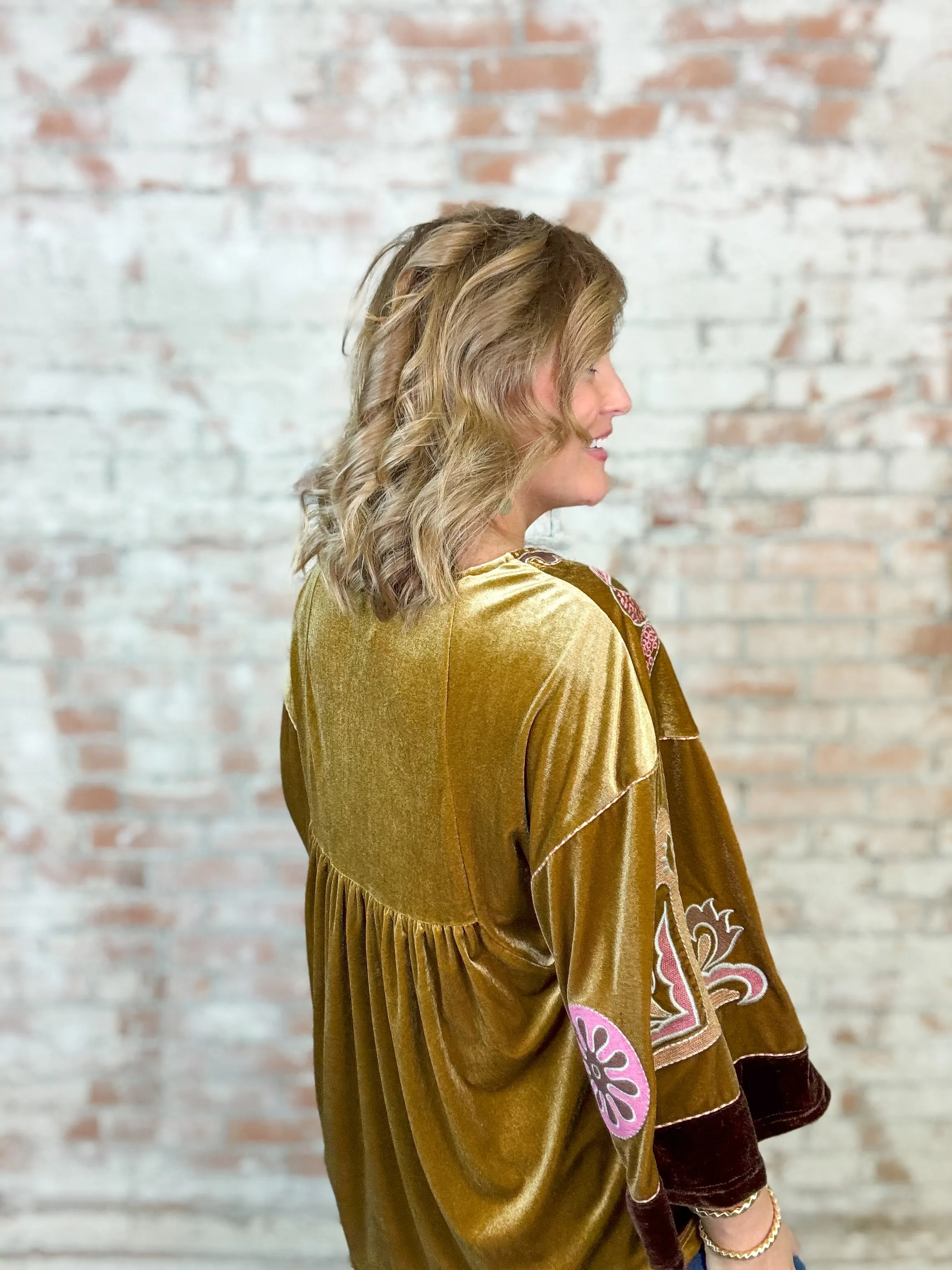 Jensyn Embroidered Baby Doll Velvet Top - FINAL SALE
