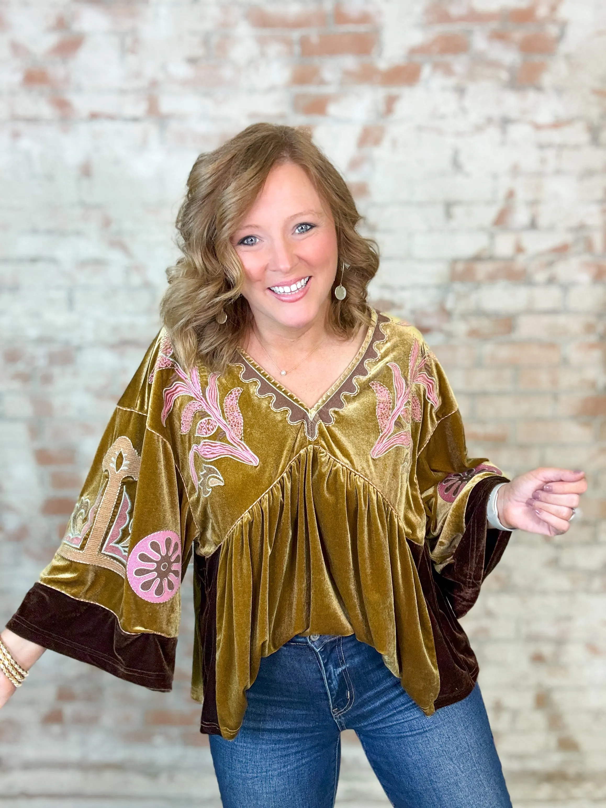 Jensyn Embroidered Baby Doll Velvet Top - FINAL SALE