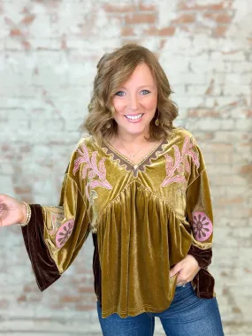 Jensyn Embroidered Baby Doll Velvet Top - FINAL SALE