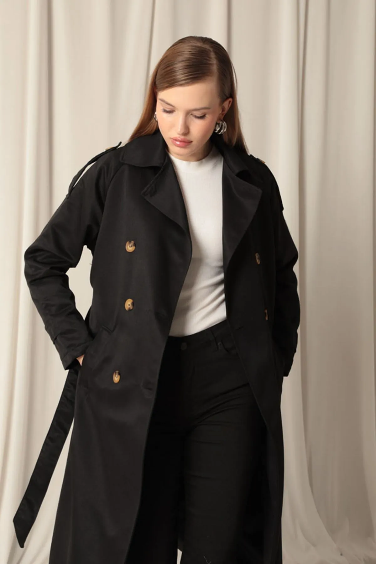 KKT Torino Fabric Waterproof Lined Women's Black Trenchcoat - Edmonds