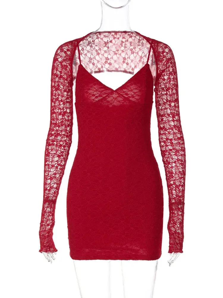 Lace Sleeve Body Hugging Party Mini Dress