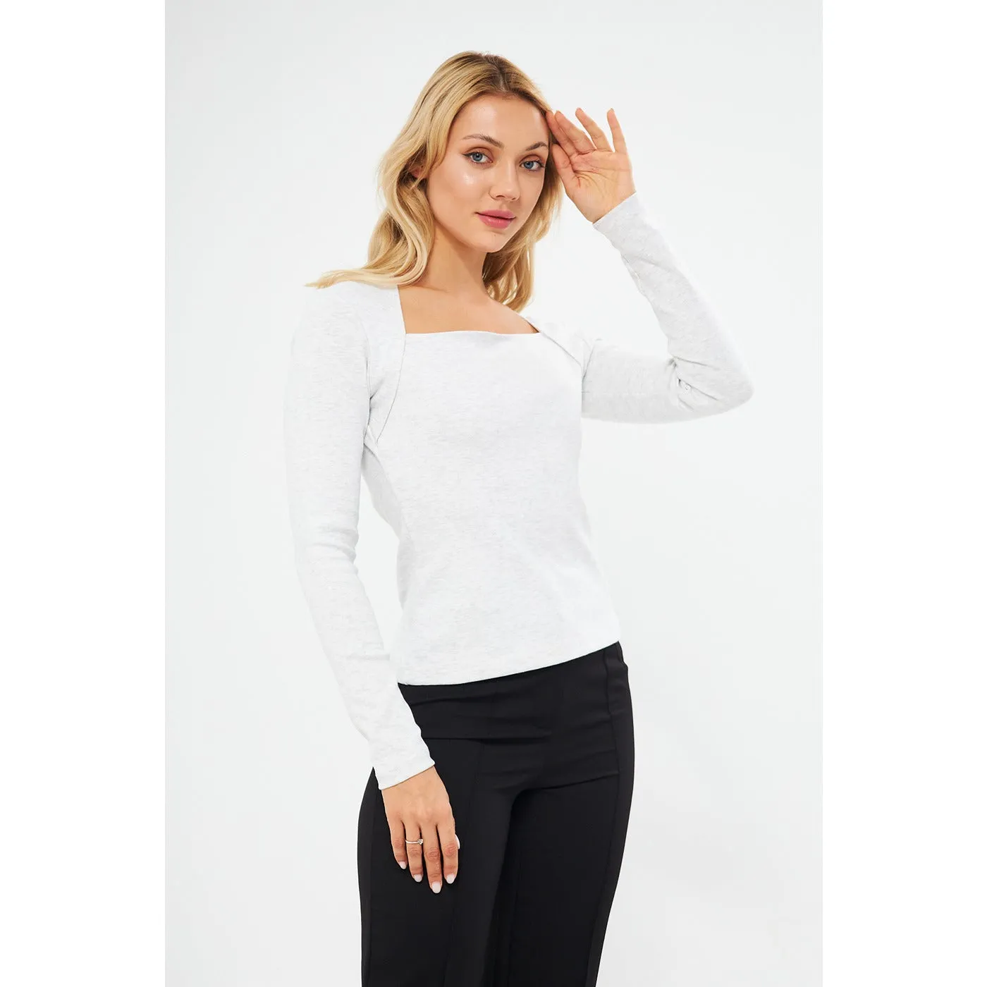 Light Grey Rib Swan Neck Top