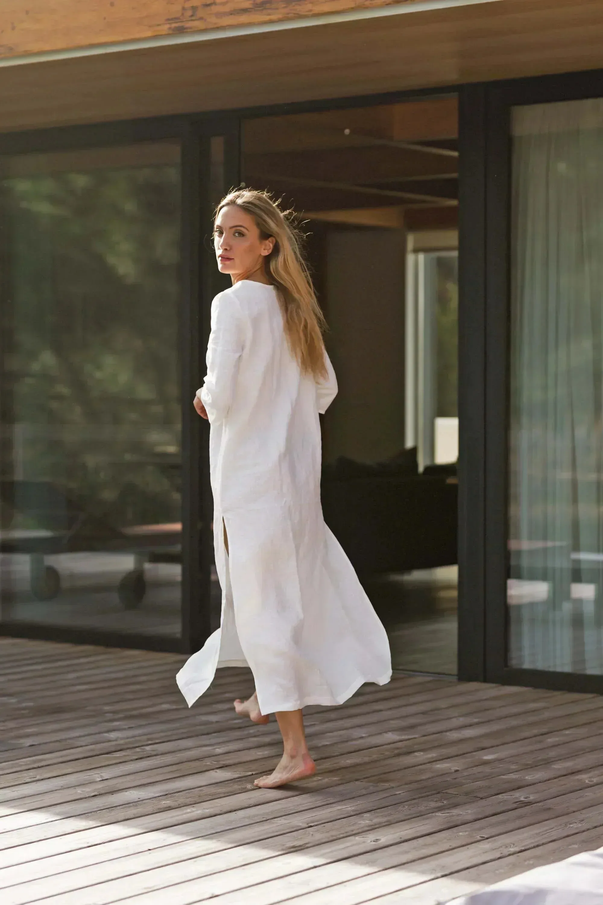 Long linen tunic dress ivory - Carol