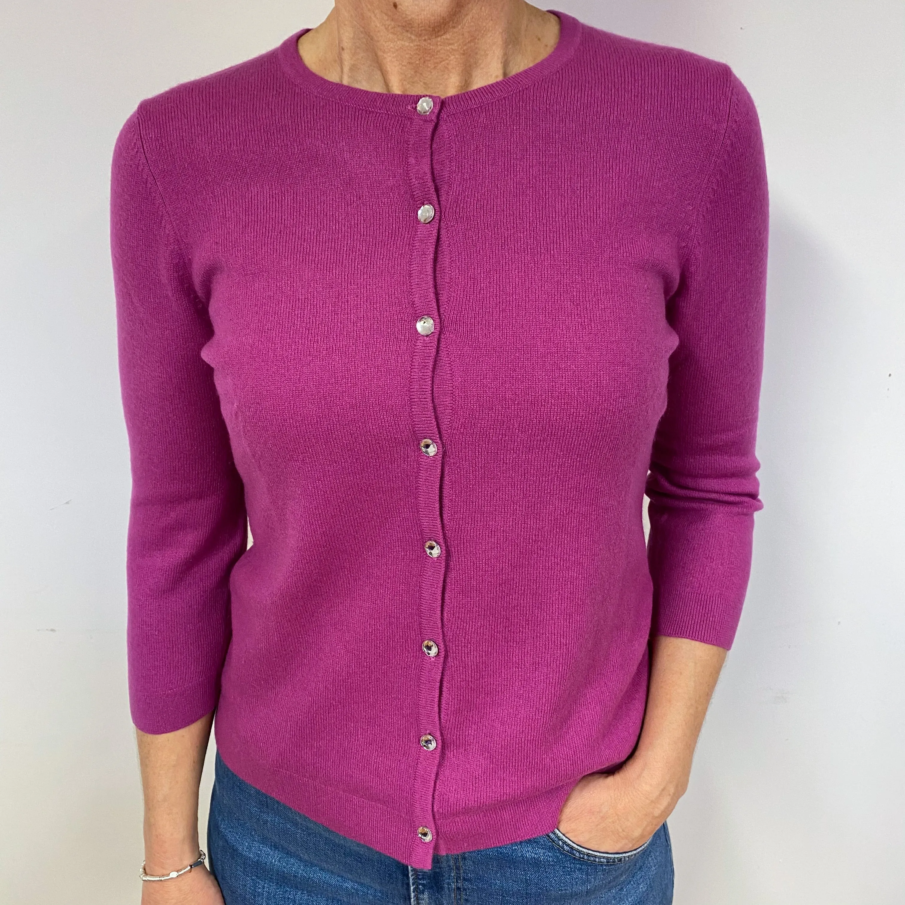 Magenta Purple Cashmere Crew Neck Cardigan Medium