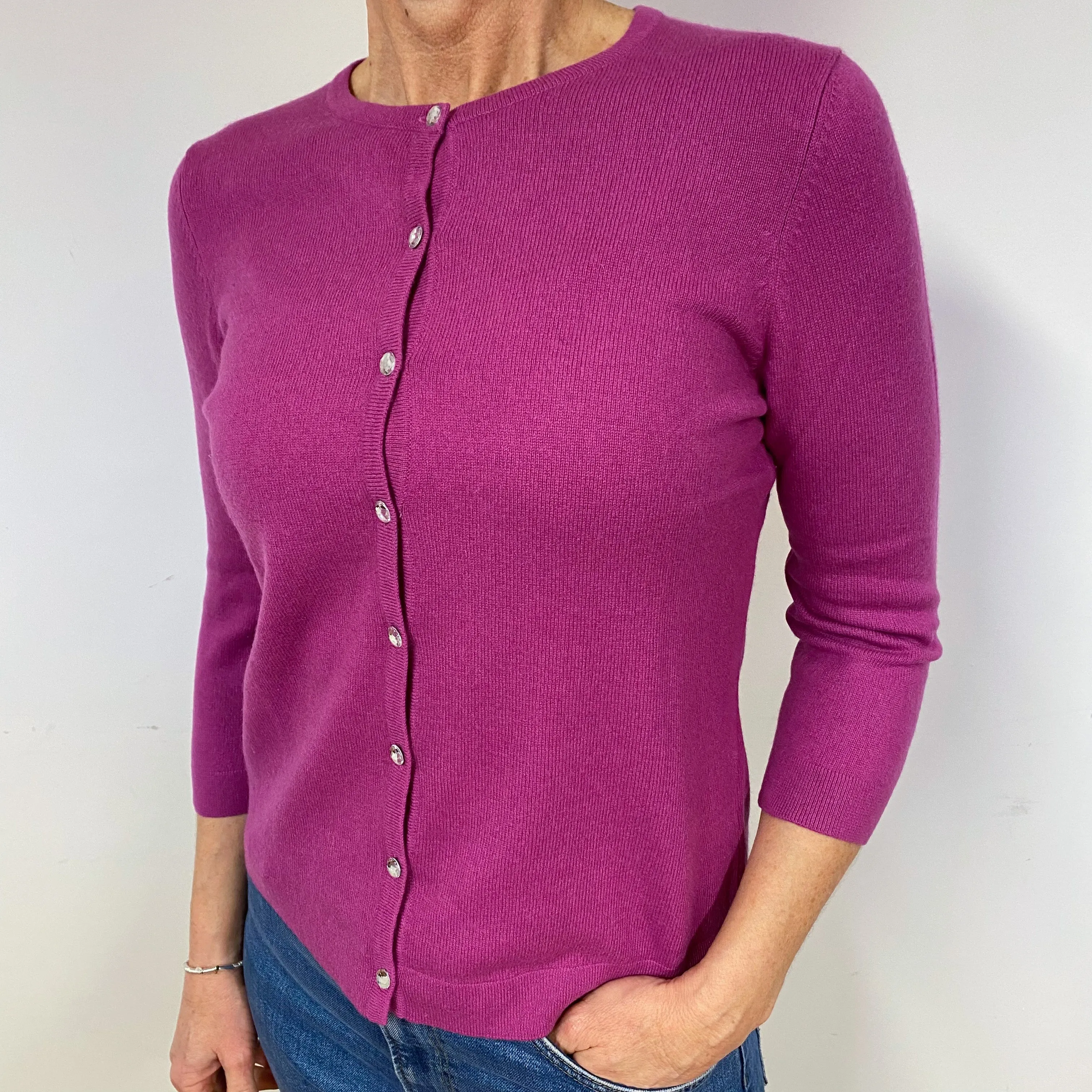 Magenta Purple Cashmere Crew Neck Cardigan Medium
