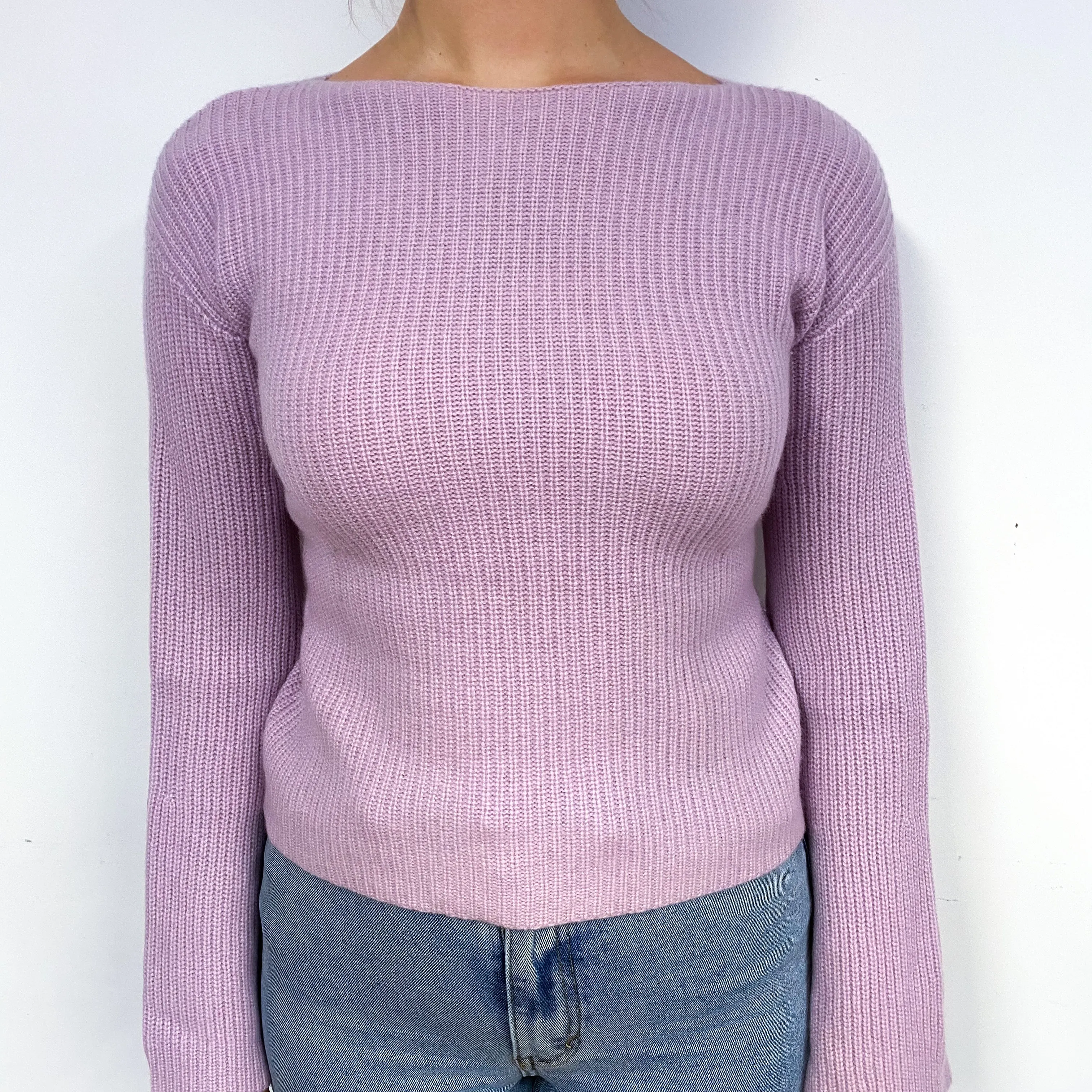 Mauve Purple Rib Cashmere Boat Neck Jumper Small