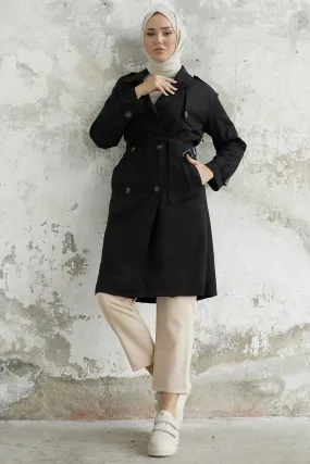 MDS Women Minka Belted Scuba Diving Trench Coat - Black - Peabody