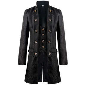 Men Gothic Medieval Jacquard Victorian Vest Coat Set