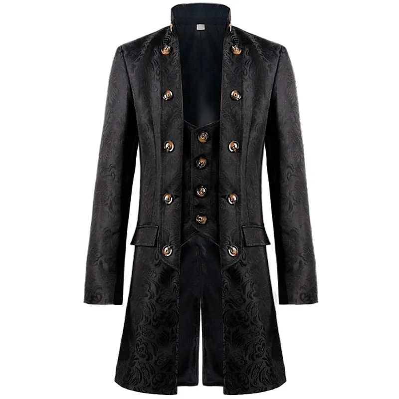 Men Gothic Medieval Jacquard Victorian Vest Coat Set