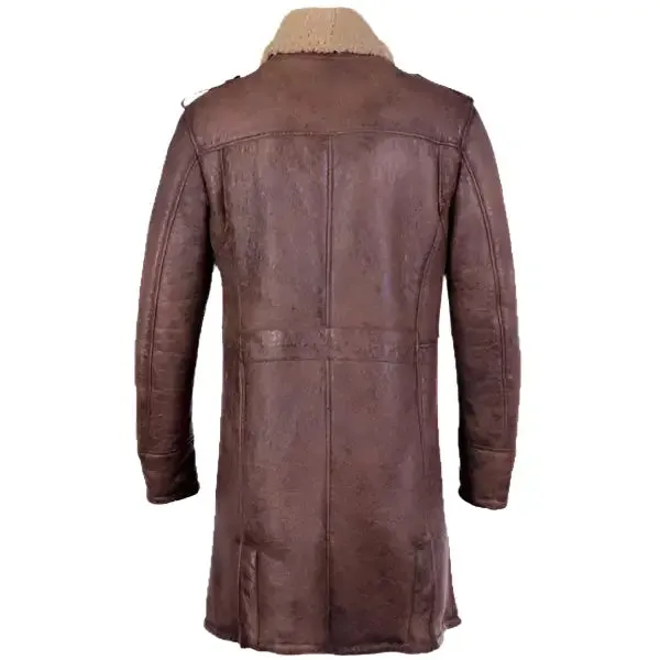 Men's B3 Aviator Sheepskin Shearling Leather Brown Trench Coat