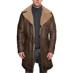 Men's B3 Aviator Sheepskin Shearling Leather Brown Trench Coat