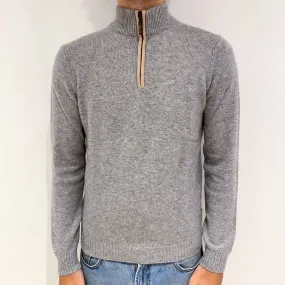 Men's Smoke Grey Cashmere 1/4 Zip Jumper Large