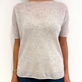 Mist Grey Fine Knit Short Sleeved Cashmere Jumper Medium