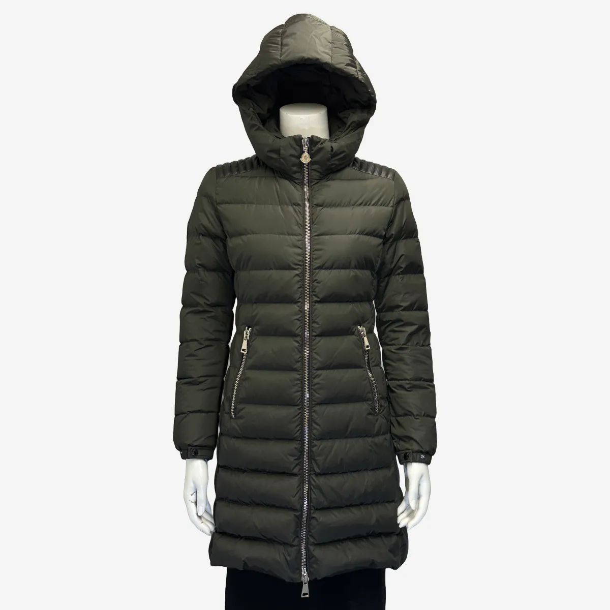 Moncler women's olive green nylon goose down puffer coat