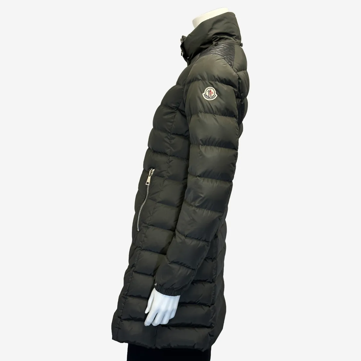 Moncler women's olive green nylon goose down puffer coat
