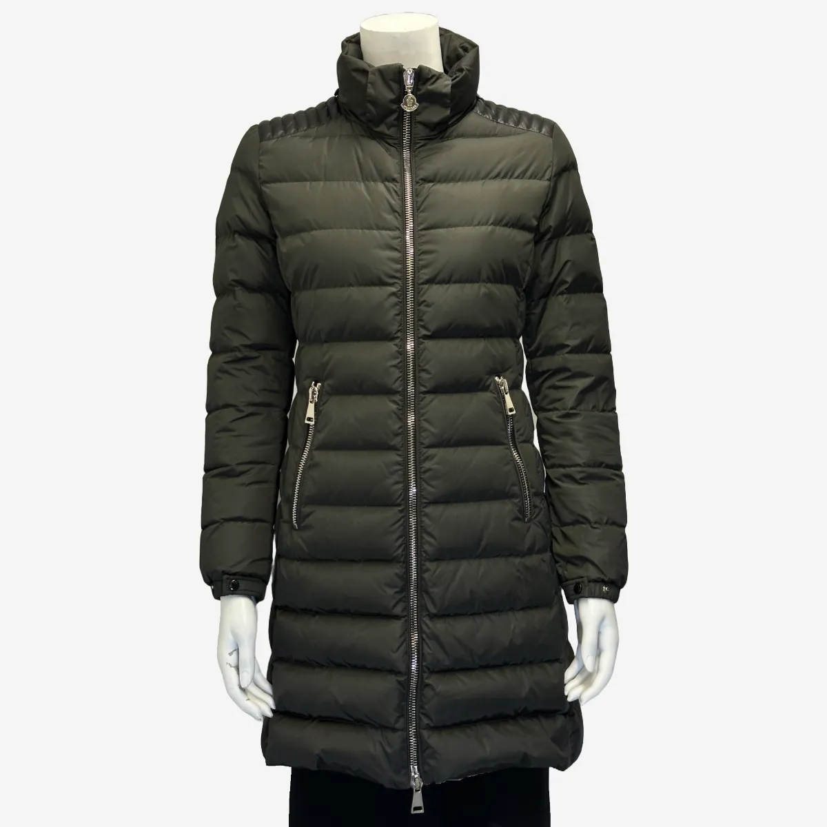 Moncler women's olive green nylon goose down puffer coat